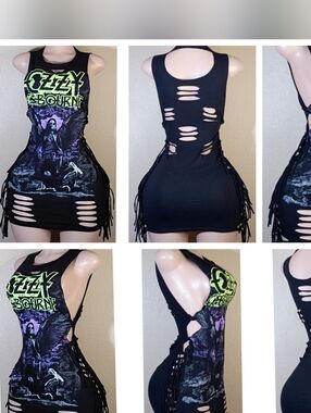 Black Ozzy Osbourne Custom Fringe Tank Top